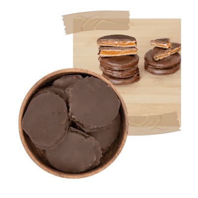 Obleas de Cajeta con Chocolate Semiamargo sin Azúcar - Estado Natural